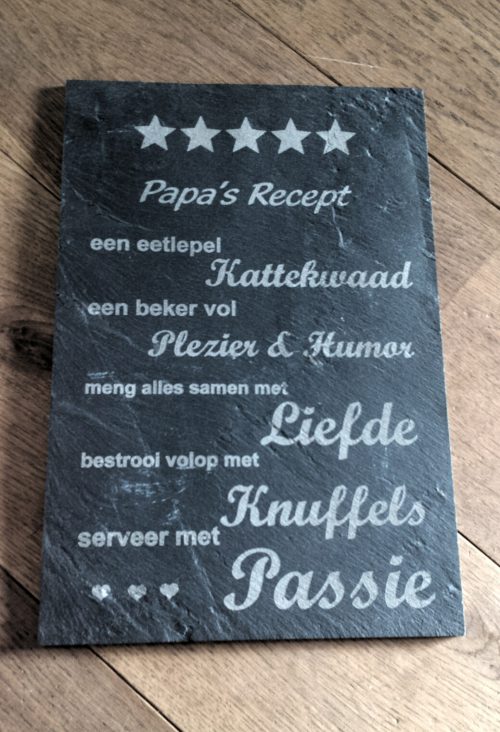 Leisteen snijplank Papa's of Mama's Recept.