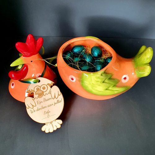 Schaaltje Kip met houten label met lieve tekst - Afbeelding 2